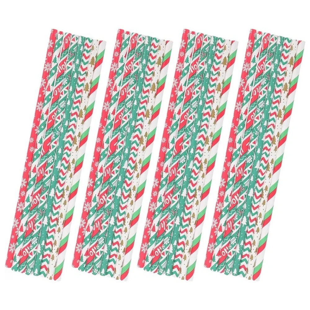 Festive Disposable Degradable Straws - Red, Green, White, Christmas
